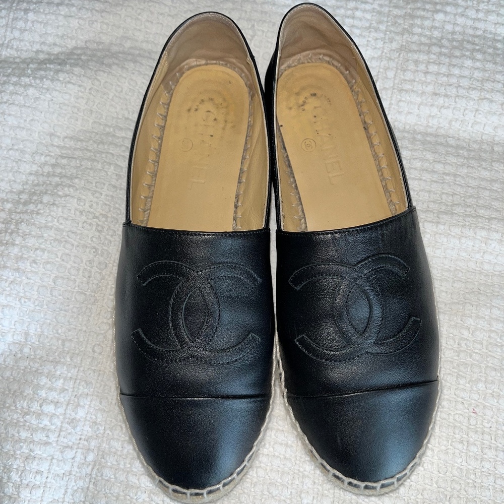 CHANEL Espadrilles black lamb skin size EU40 fits US size 9